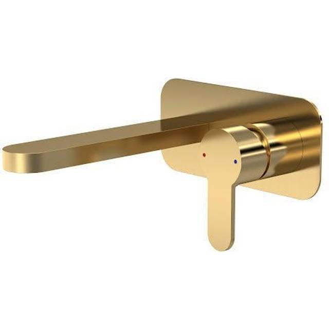 Arvan 2-Hole Wall Mounted Basin Mixer Tap with Plate - Brushed Brass - Nuie