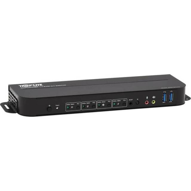 Eaton Tripp Lite series 4-Port DisplayPort KVM with Dual Console Ports (DP and HDMI), 4K 60Hz 4:4:4, DP1.4 with IR Remote - Omkopplare för tangentbord/video/mus/ljud/USB - 4 x KVM/ljud/USB - 1 lokal användare - skrivbordsmodell