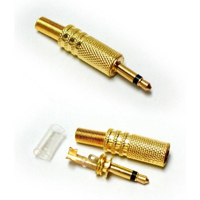 1x gold 3.5mm mono jack plug solder connector aux audio video male to mixer amp