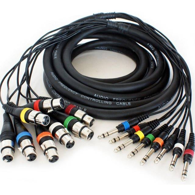 PRO 5m 8 Way 6.35mm Stereo Jack to 3 Pin XLR Female Loom Cable Audio Snake Lead