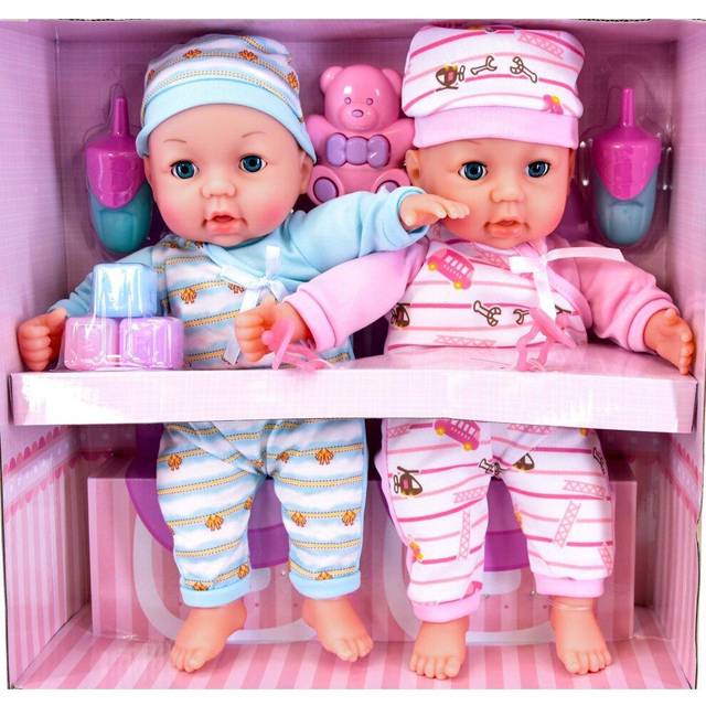 The Magic Toy Shop Twins Baby Girl & Boy Twin Dolls Babies Gift Set Dummy, Accessories