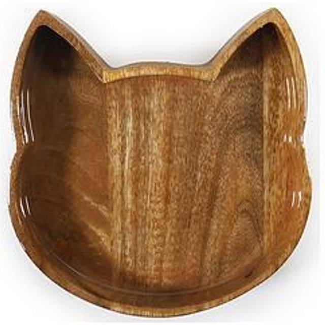 Rosewood Wooden Cat Shaped Pet Bowl - 420 ml
