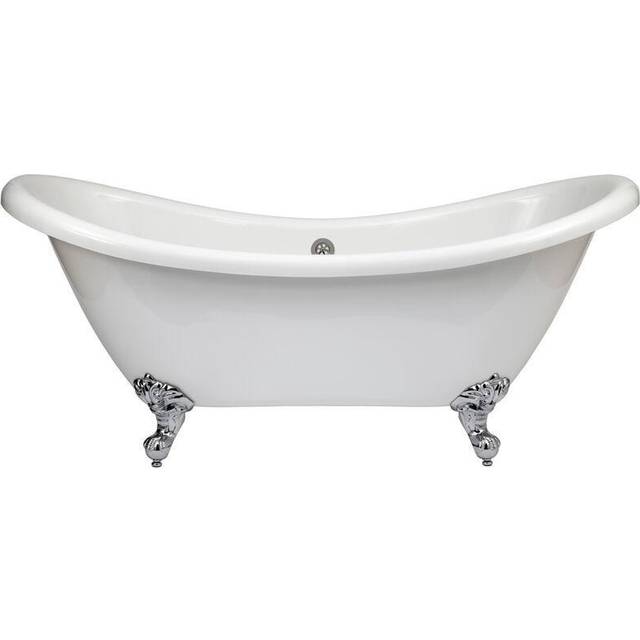 Legend - White 1750mm x 730mm Traditional Bathroom Double Ended Freestanding Slipper Bath with Feet - Chrome Ball & Claw Feet - Milano