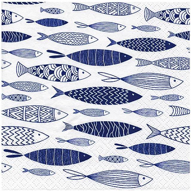 Nautical fish paper napkins sea theme blue white party serviette 3 ply decoupage