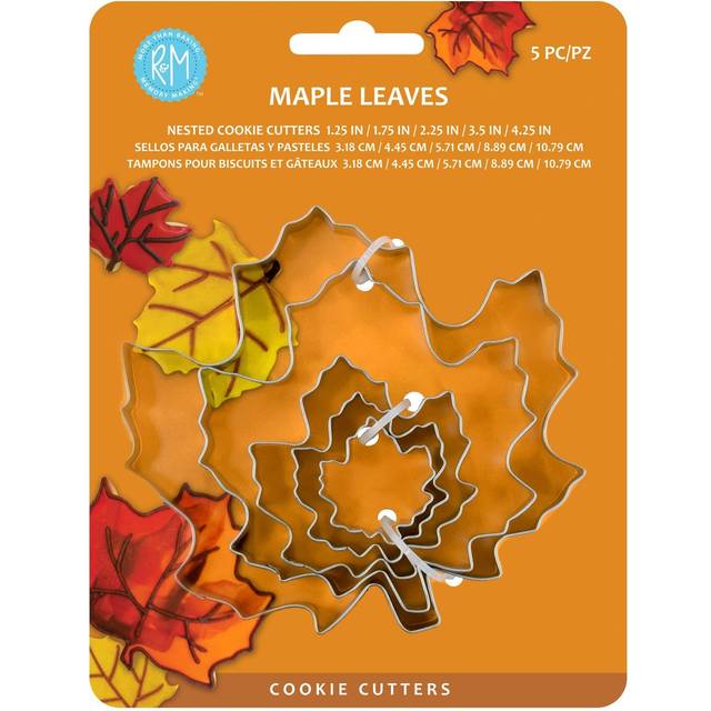 R&M Thanksgiving and Fall Leaves Gift Set. Includes 5-Piece Assorted Size Maple Leaf Cookie Cutters