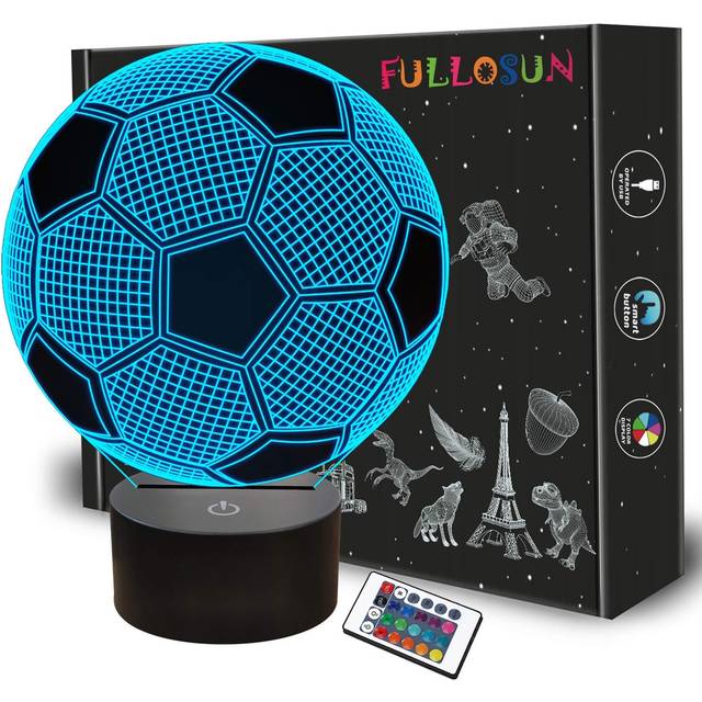 Kids Night Light Football 3D Optical Illusion Lamp with Remote Control 16 Colors Changing Soccer Birthday Xmas Valentine's Day Gift Idea for Sport Fan