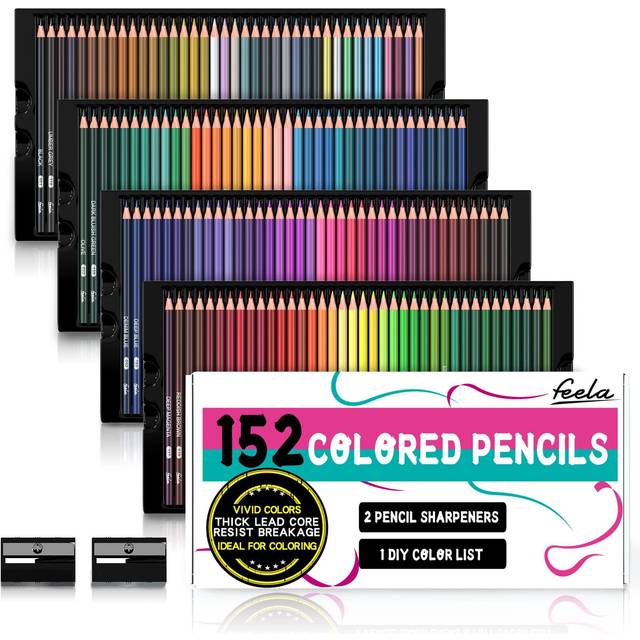 Feela 152 Colouring Pencils, Coloured Pencils Set with Pencil Sharpener