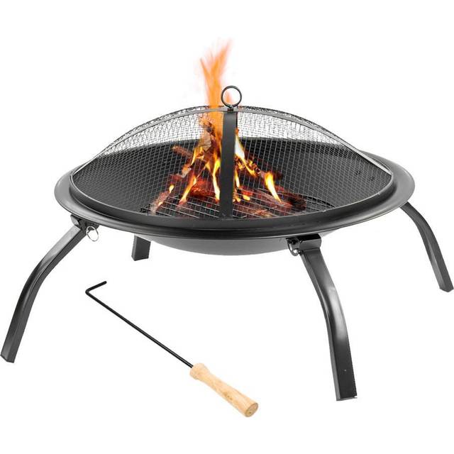 KCT Round Garden Fire Pit Bowl with Lid Includes Poker