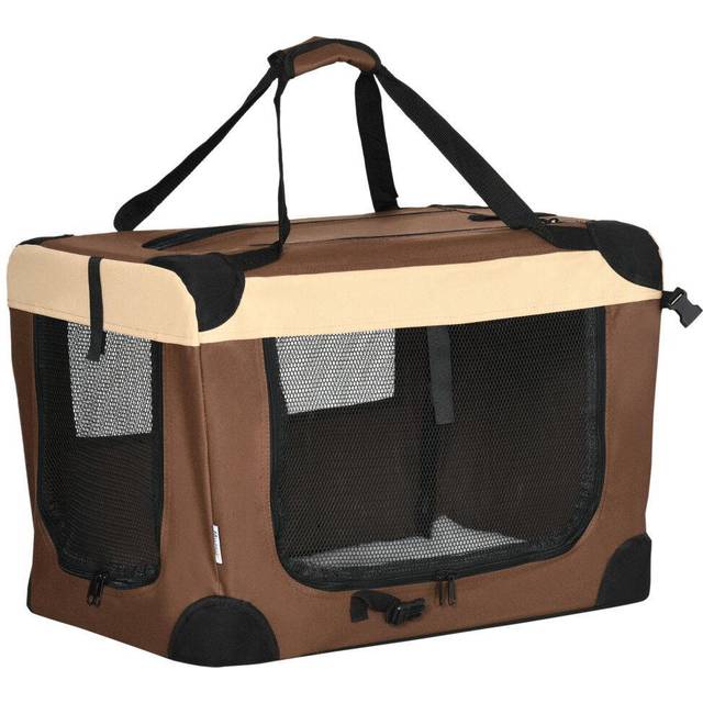PawHut 60cm Foldable Pet Carrier Bag Soft Travel Dog Crate for Mini Dogs Brown | TJ Hughes
