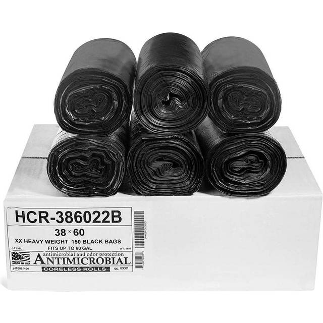 "Aluf Plastics High Density Trash Bags  60 Gallon  150 Count  22 Micron (eq)  38"""""""" x 60""""""""  Black  for Bathroom  Office  Industrial  Commercial  Ja"