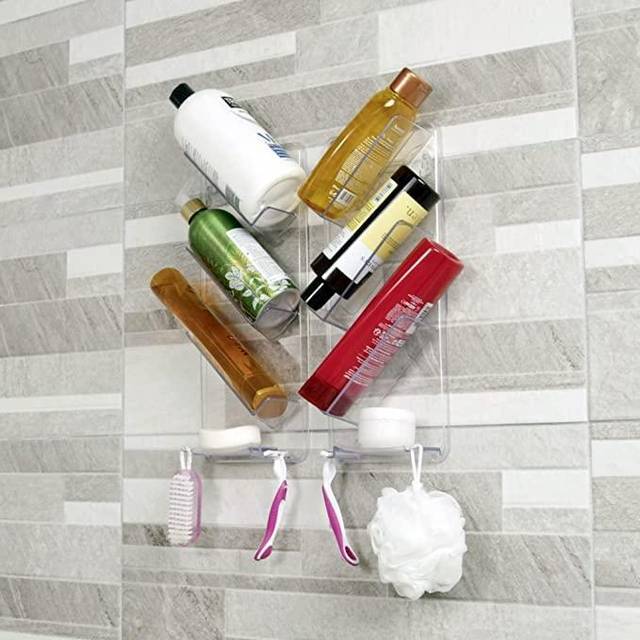ShowerGem No Suction Cups or Screws, Rust Proof, Easy-Clean, As seen on Dragons Den, Neat and Tidy Bath Shelf for Everything, Shower Caddy