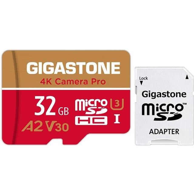Gigastone 32 GB Micro SD-kort MicroSD A2 V30 UHS-I U3 C10, 4K UHD videoinspelning, 4K spel, läsa/skriva 95/35 MB/s, med MicroSD till SD-adapter för Nintendo Dashcam Gopro Canon Nikon kamera drönare