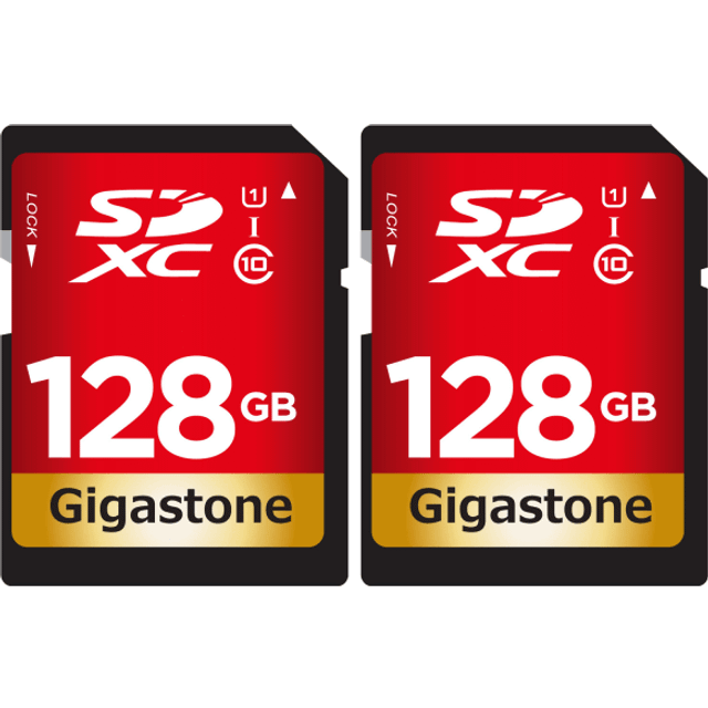 Gigastone 128GB SD Card 2-Pack UHS-I U1 Class 10 SDXC Memory Card High Speed Full HD Video Canon Nikon Sony Pentax Kodak Olympus Panasonic Digital