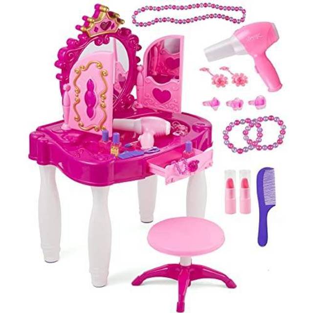 PREXTEX Kids Makeup Table with Mirror and Chair  Princess Play Set  Ki