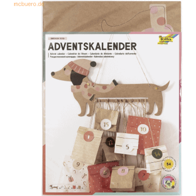 Folia 9382 Sausage, 54 Pieces DIY Craft Set to Design an Individual Advent Calendar for Dog Lovers, Multicoloured