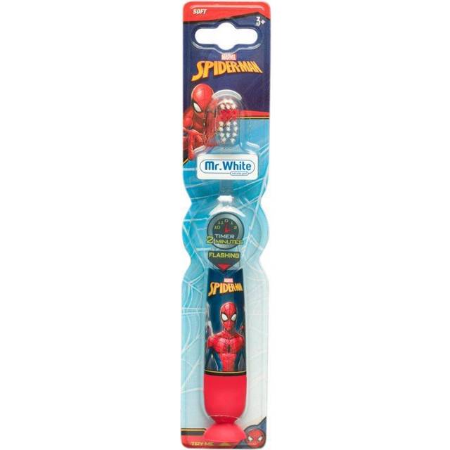 Mr.White Spider-Man Kids Battery-Powered Flashing Toothbrush ? with 2 Minute Flashing Timer ? Suitable for 3+ Years Kids ? with Soft Bristles