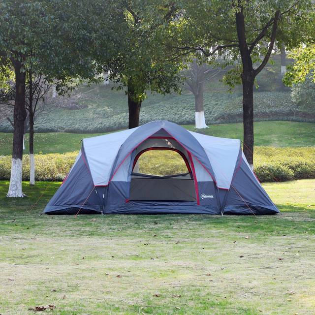 Outsunny 5-6 Man Dome Camping Tent Hiking Shelter Uv Protection Water Resistant Tunnel Sun Shade - Grey