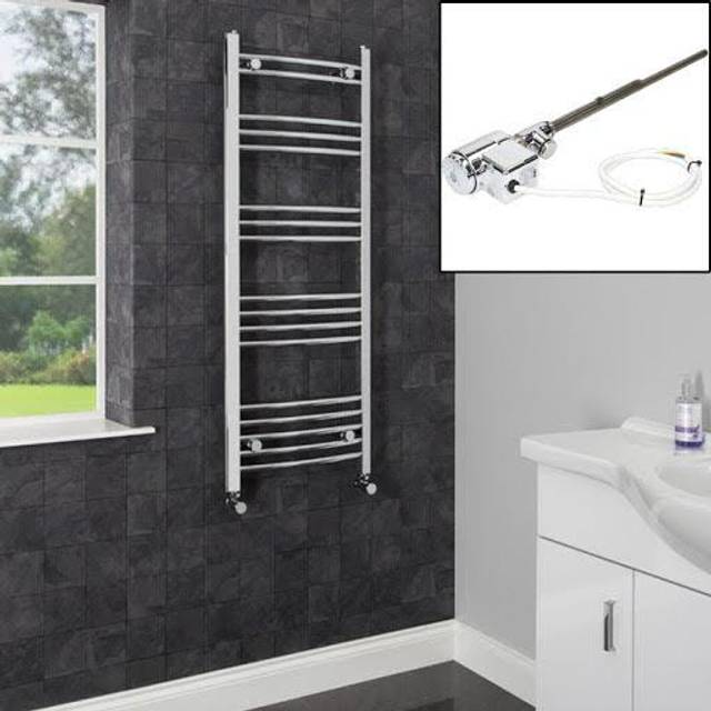 DuraTherm Dual Fuel Heated Towel Radiator 1200 x 450mm Curved Thermostatic