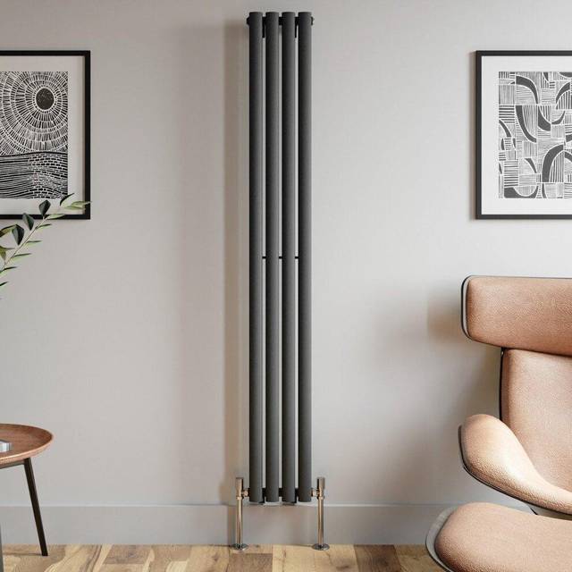 Vertical oval tube single panel designer radiator 1800x240mm grey 4 tubes