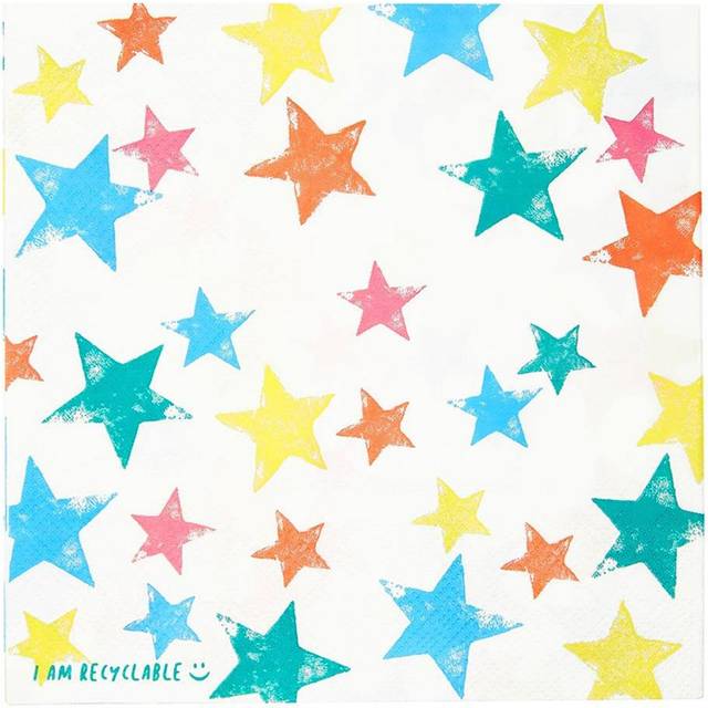 Pack of 20 Colourful Star Paper Napkins Serviettes, Disposable Tableware, Home Recyclable, Eco-Friendly Party Supplies,33cm x 33cm, Starnapkins