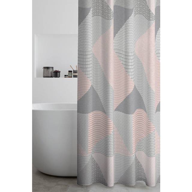 Catherine Lansfield Larsson Geo Shower Curtain Blush - Pink