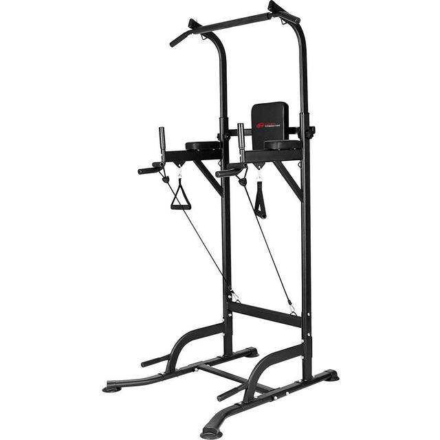Multi-function Power Tower Dip Station Pull Up Bar with Adjustable Height - Black