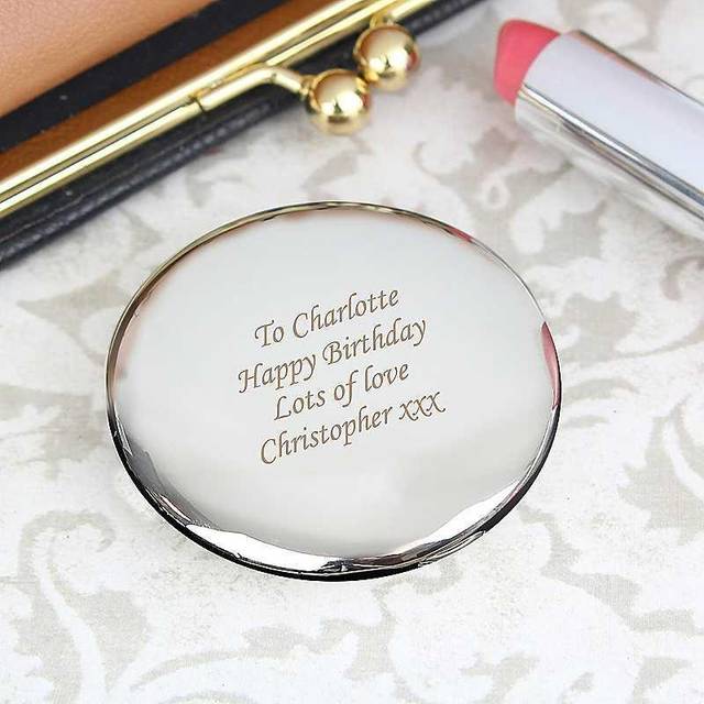 Personalised Memento Personalised Silver Round Compact Mirror - 6 x 6 x 1cm