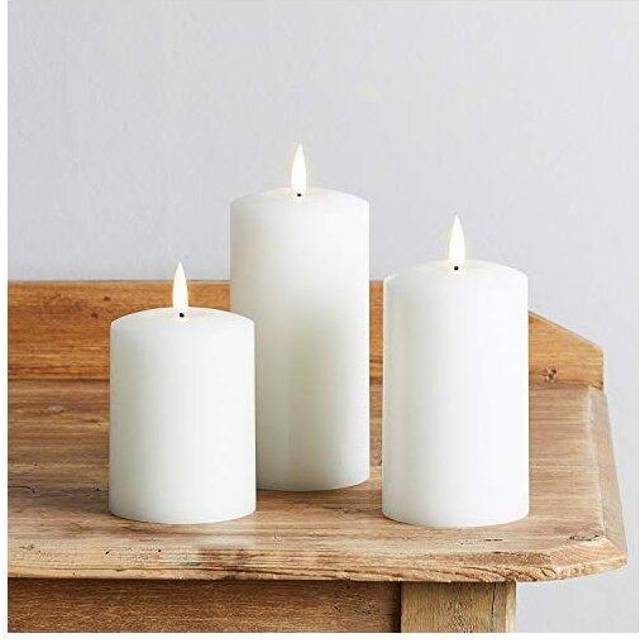 Lights4fun Set of 3 TruGlow Battery LED Flameless Pillar Candles with Timer Real White Wax