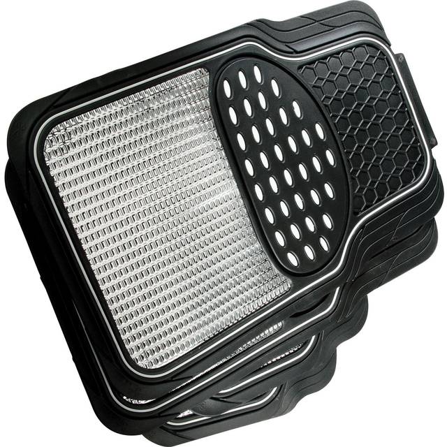 Streetwize 4 Piece Heavy Duty Metallic Style Mat Set - Black & Chrome