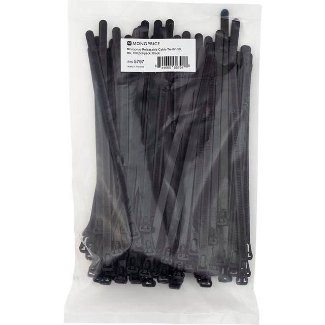 Monoprice 105797 8-Inch 50LBS Releasable Cable tie  100-Piece/Pack  Black