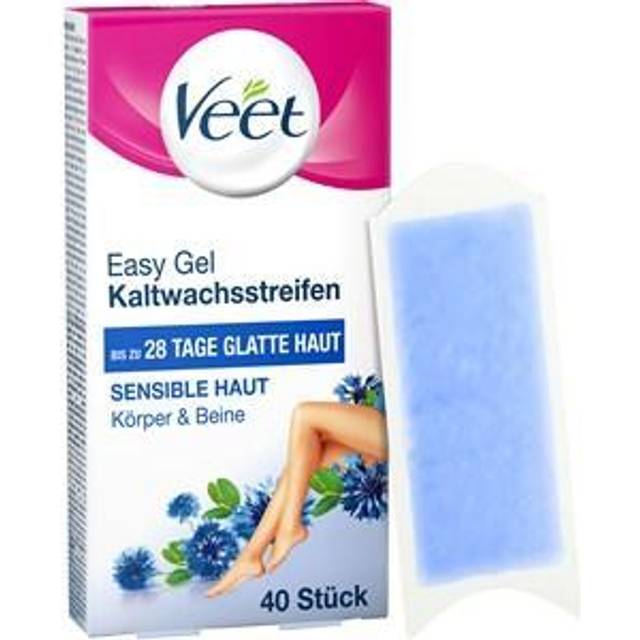Veet Kallvaxremsor med Easy-Gelwax Technology – lämplig för känslig hud – användning för ben och kropp – 20 dubbla remsor = 40 enkelremsor