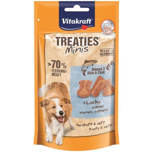 Vitakraft Treaties Minis, hundgodis, med lax, med omega, för träning, belöning, i förvaringsstorlek (8 x 48 g)