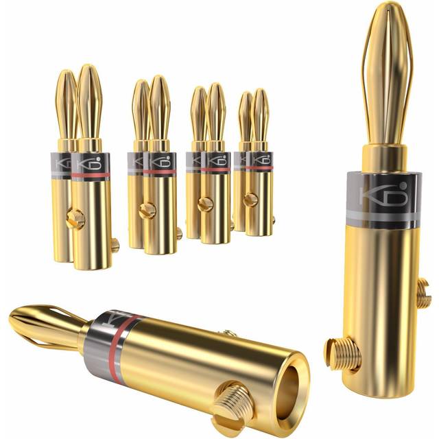 KabelDirekt – Bananenstecker – 5 Paare (Banana-Steckverbinder für Lautsprecherkabel bis 6 mm², flexibler Anschluss für HiFi-Boxen, Verstärker/Endstufen, Receiver/Stereoanlagen, schraubbar, vergoldet)