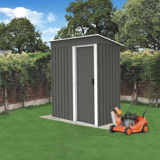 (3X5FT, Grey) BIRCHTREE Garden Shed Strong Metal Pent Roof Outdoor Storage Free Foundation New