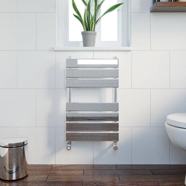 Modern bathroom 650x400mm heated towel rail radiator central heating flat chrome