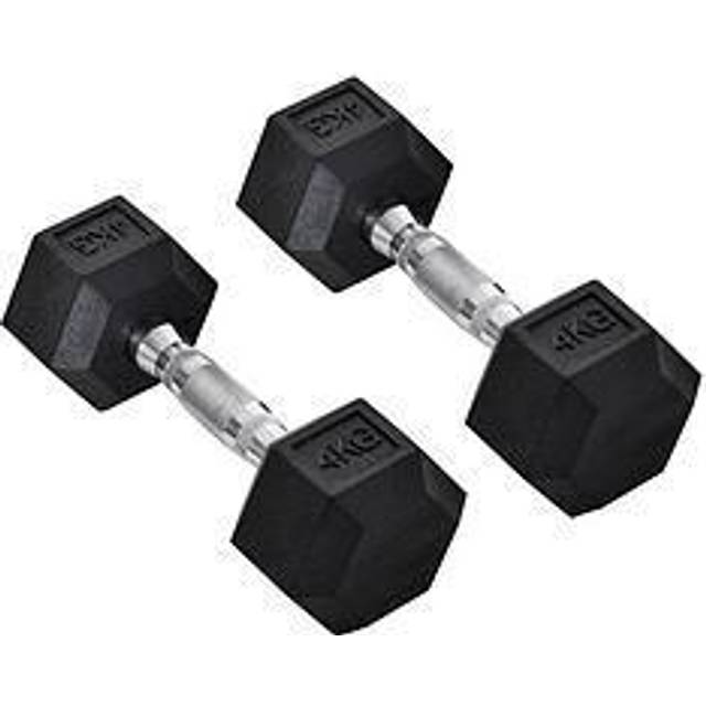 Homcom 2 X 4Kg Rubber Dumbbell Sports Hex Weights Sets Home Gym Fitness Dumbbell Kit - One Colour
