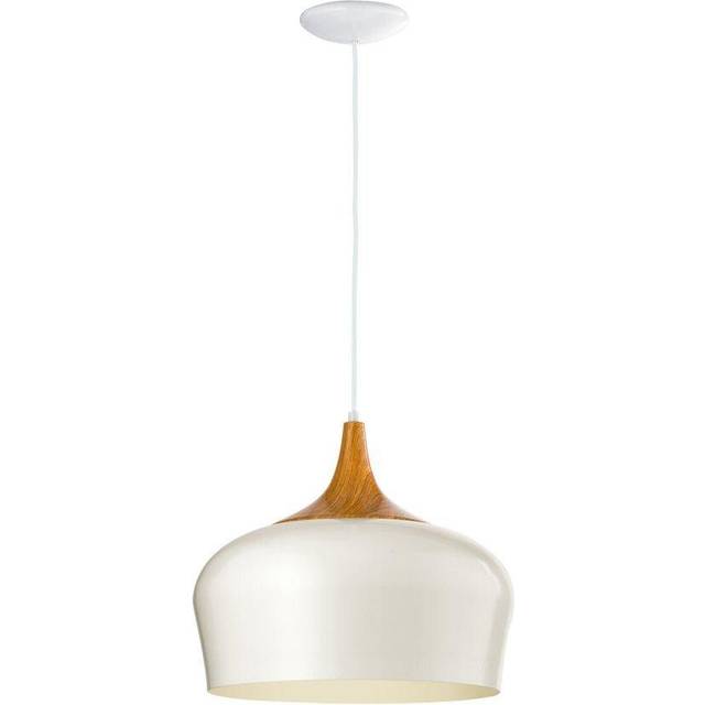 Pendant Ceiling Light Colour Cream & Oak Coloured Steel Bulb E27 1x60W