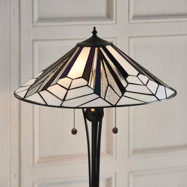 Interiors 1900 Astoria 2 Light Floor Lamp Black, Tiffany Style Glass, E27