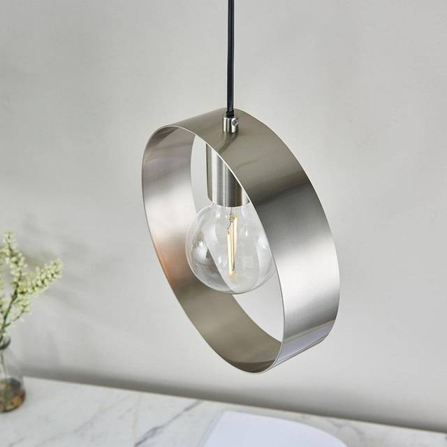 Endon 90454 Hoop 1 Light Pendant Brushed Nickel