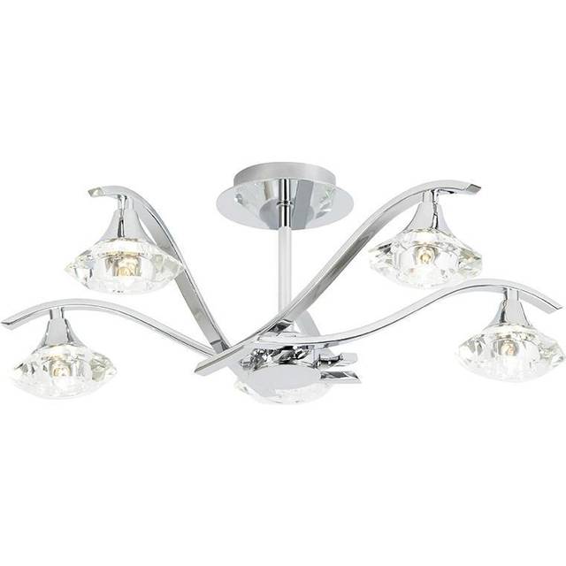 Ensora Lighting Tara Crystal 5 Light Semi Flush Ceiling Light, Silver