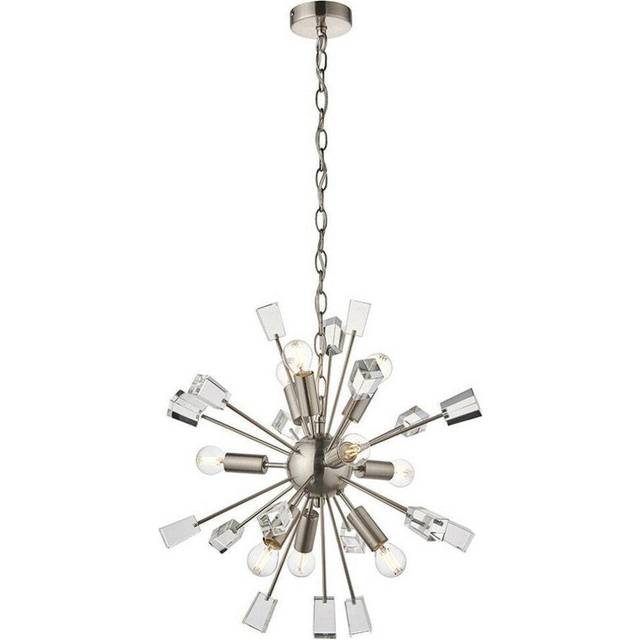 Multi Light Hanging Ceiling Pendant Satin Nickel & Crystal Feature Star Rod Lamp