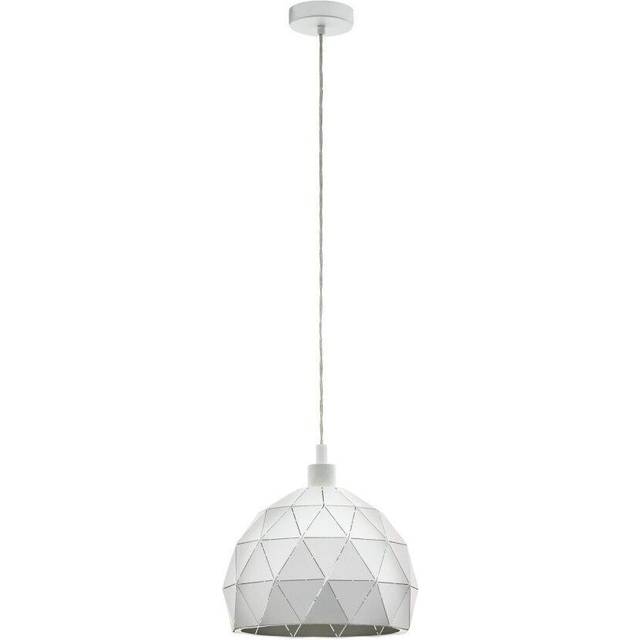Pendant Ceiling Light White Steel Round Faceted Shade White Flex Bulb E27 1x60W
