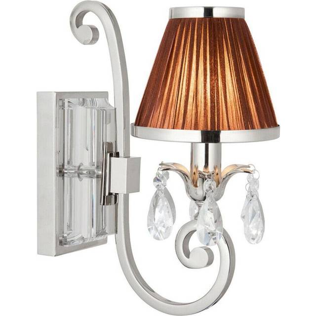 Esher Luxury Single Curved Arm Traditional Wall Light Nickel Crystal Brown Shade
