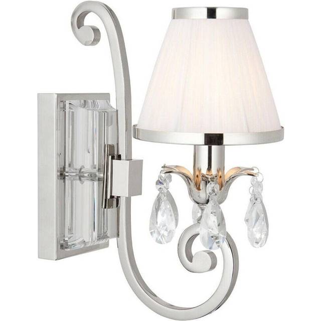 Esher Luxury Single Curved Arm Traditional Wall Light Nickel Crystal White Shade
