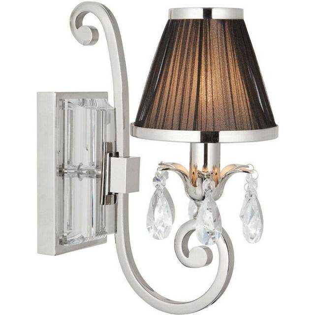 Esher Luxury Single Curved Arm Traditional Wall Light Nickel Crystal Black Shade