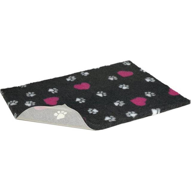 Non Slip Vetbed Charcoal With Cerise Hearts & White Paws 91x61cm (36x24'')