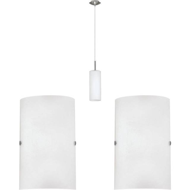 Ceiling Pendant Light & 2x Matching Wall Lights Satin Nickel Glass Hanging Lamp