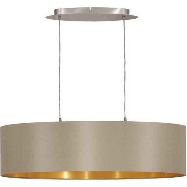 Pendant Ceiling Light Colour Satin Nickel Shade Taupe Gold Fabric Bulb E27 2x60W