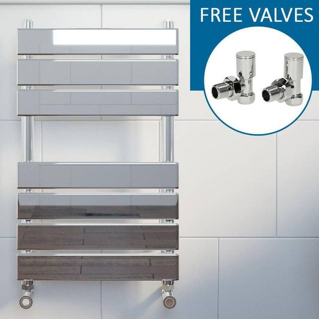 Modern Flat Panel Heated Towel Rail Radiator Chrome 650 x 400mm Angled Valves