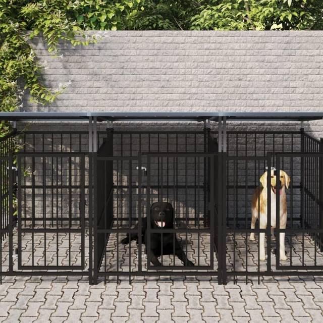 vidaXL Outdoor Dog Kennel with Roof Steel 5.63 m² - Black